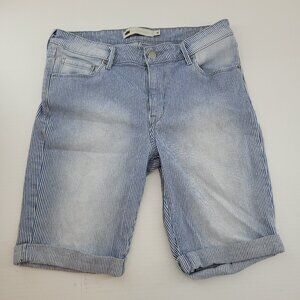 Levis Jean Shorts Women's 10 Blue White Striped 5 Pocket Bermuda Rolled Cuff